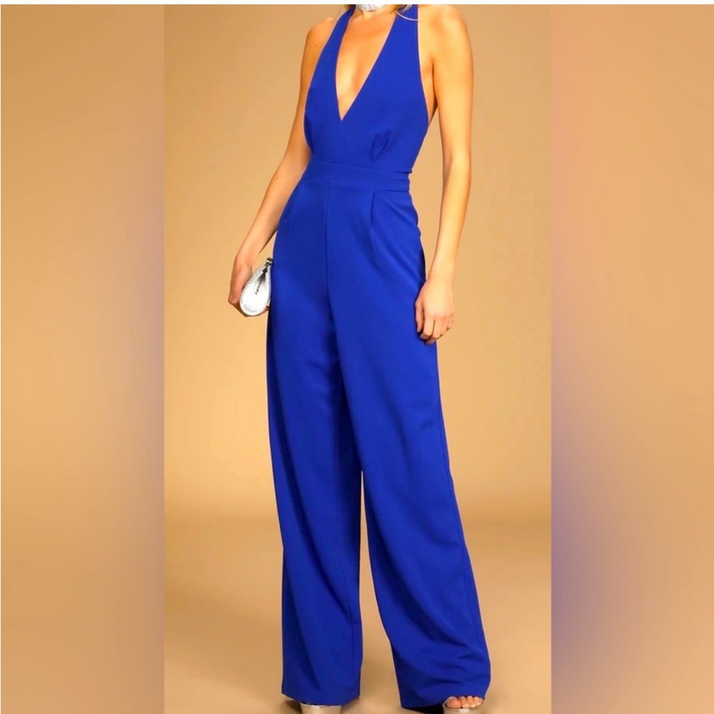 Royal Blue Sleeveless Jumpsuit with Wide-Leg Design